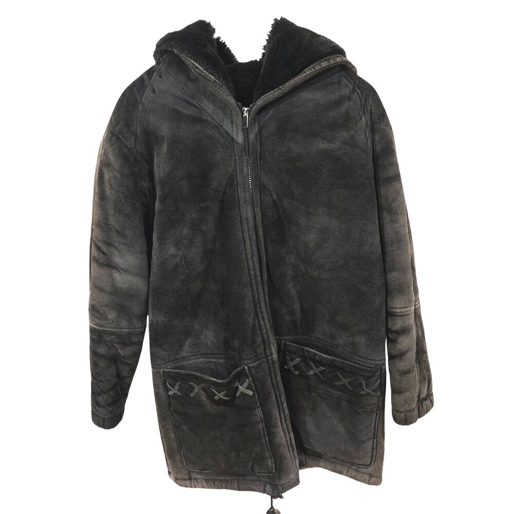 Synergy Sz Large Suede Leather Faux Shearling Coat